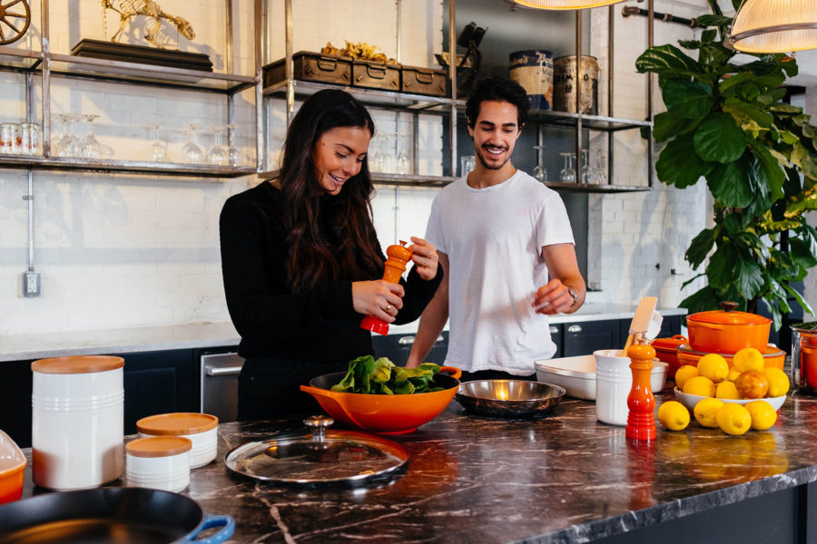 Happy couple cooking