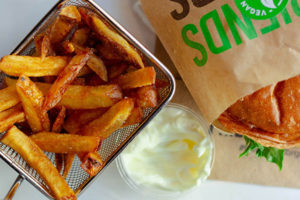 Vegan burger and fries