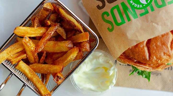 Vegan burger and fries