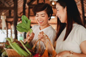 Buying produce at the market