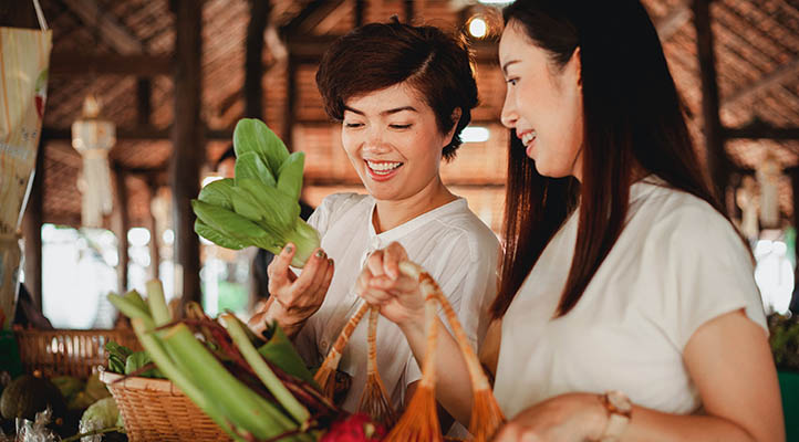 Buying produce at the market